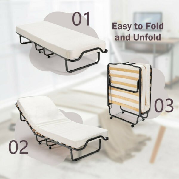 Made in Italy Rollaway Folding Bed with Memory Foam Mattress and Dust-Proof Bag - Image 3
