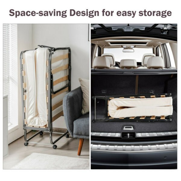 Made in Italy Rollaway Folding Bed with Memory Foam Mattress and Dust-Proof Bag - Image 4