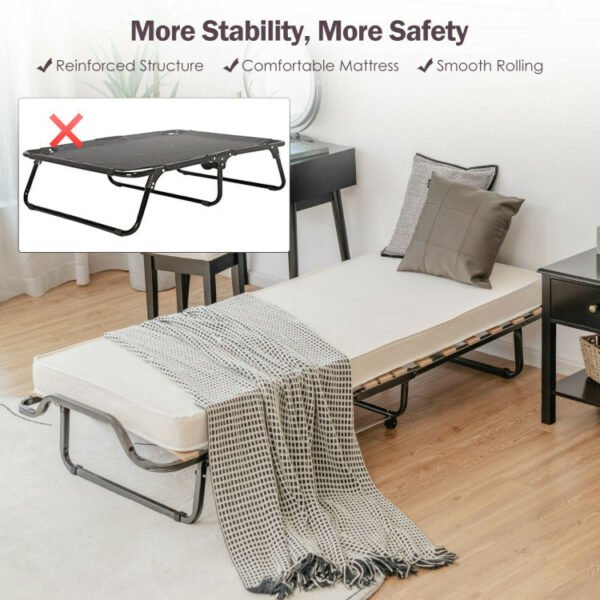 Made in Italy Rollaway Folding Bed with Memory Foam Mattress and Dust-Proof Bag - Image 8