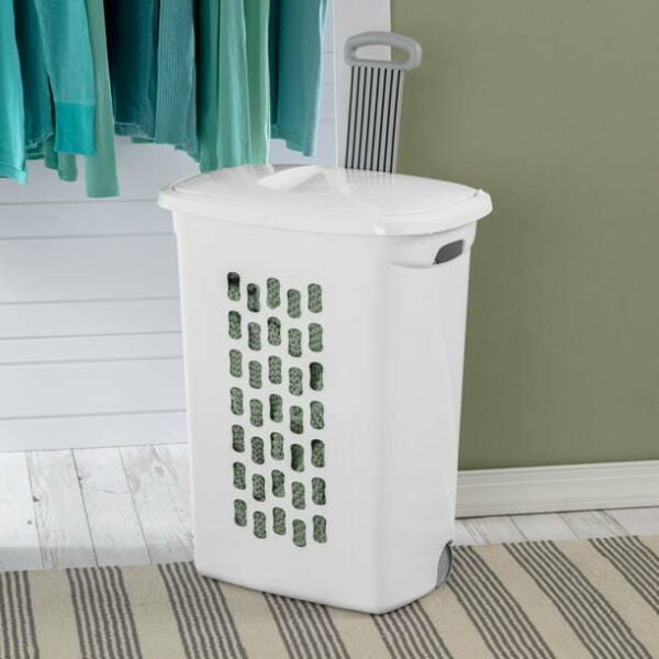 Wheeled Laundry Hamper Plastic, White, Set of 2 - Image 2