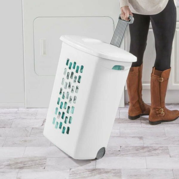 Wheeled Laundry Hamper Plastic, White, Set of 2 - Image 3