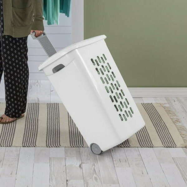 Wheeled Laundry Hamper Plastic, White, Set of 2 - Image 5