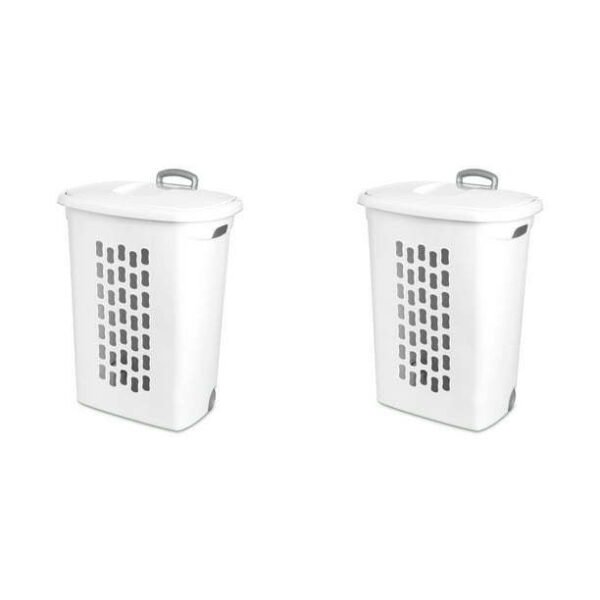 Wheeled Laundry Hamper Plastic, White, Set of 2 - Image 6