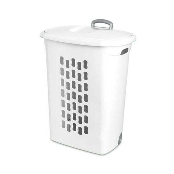 Wheeled Laundry Hamper Plastic, White, Set of 2 - Image 7