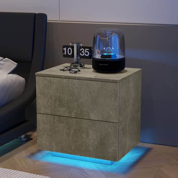 Nightstand with LED Strip Lights, Modern Bed Side Table with 2 Drawers, End Table for Living Room, Bedroom, Hallway, Grey - Image 5