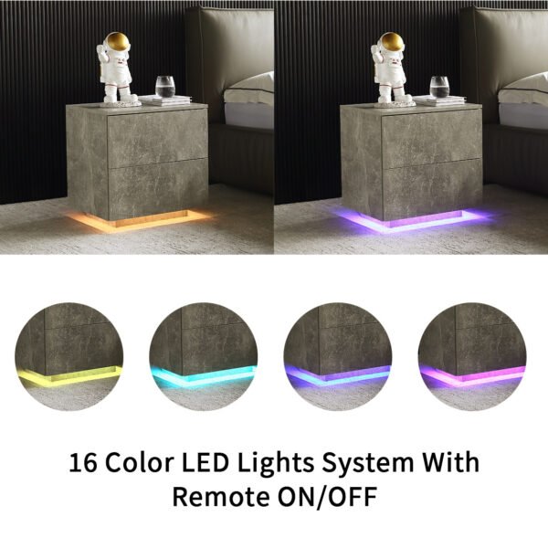 Nightstand with LED Strip Lights, Modern Bed Side Table with 2 Drawers, End Table for Living Room, Bedroom, Hallway, Grey - Image 9