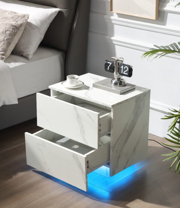 Nightstands LED Side Tables Bedroom Modern End Tables with 2 Drawers for Living Room Bedroom White - Image 12