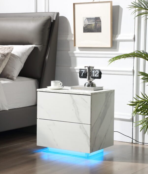 Nightstands LED Side Tables Bedroom Modern End Tables with 2 Drawers for Living Room Bedroom White - Image 13