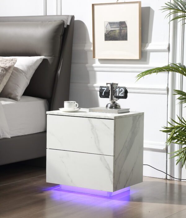 Nightstands LED Side Tables Bedroom Modern End Tables with 2 Drawers for Living Room Bedroom White - Image 14