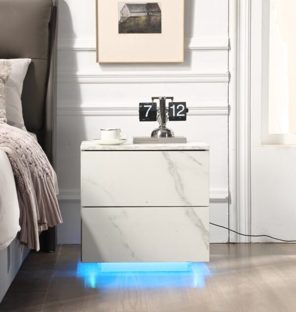 Nightstands LED Side Tables Bedroom Modern End Tables with 2 Drawers for Living Room Bedroom White - Image 15