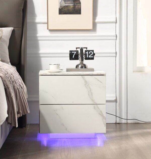 Nightstands LED Side Tables Bedroom Modern End Tables with 2 Drawers for Living Room Bedroom White - Image 16