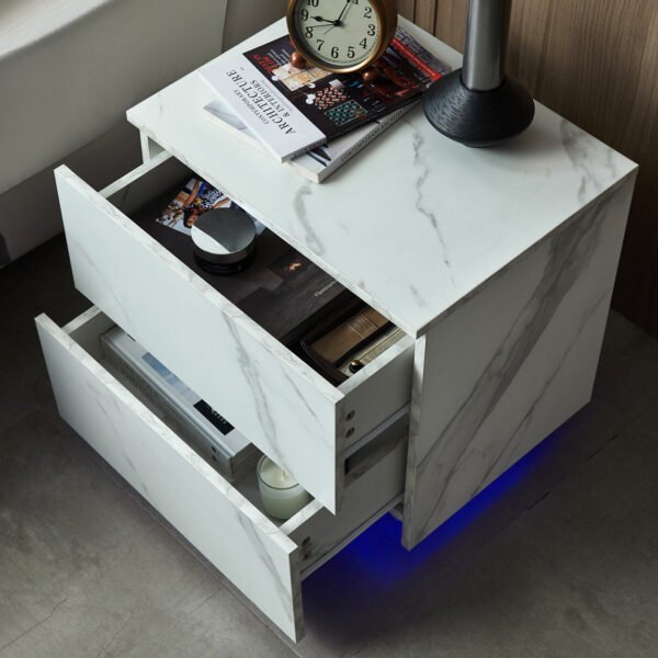 Nightstands LED Side Tables Bedroom Modern End Tables with 2 Drawers for Living Room Bedroom White - Image 3