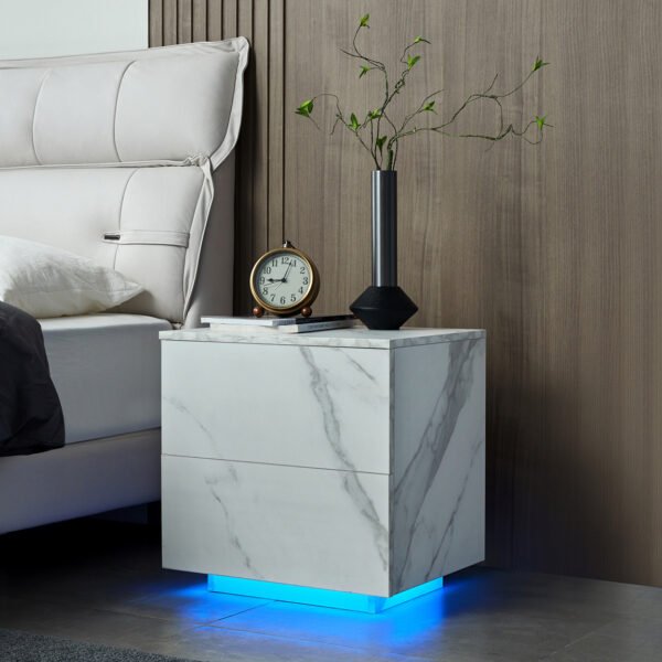 Nightstands LED Side Tables Bedroom Modern End Tables with 2 Drawers for Living Room Bedroom White - Image 4