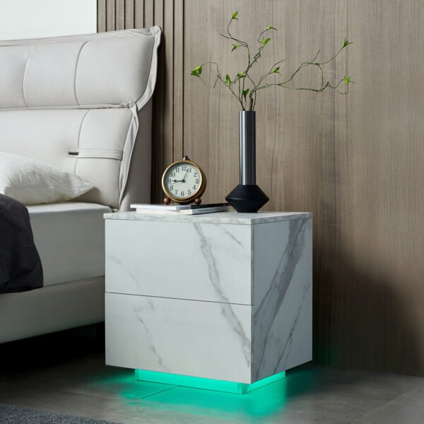 Nightstands LED Side Tables Bedroom Modern End Tables with 2 Drawers for Living Room Bedroom White - Image 5