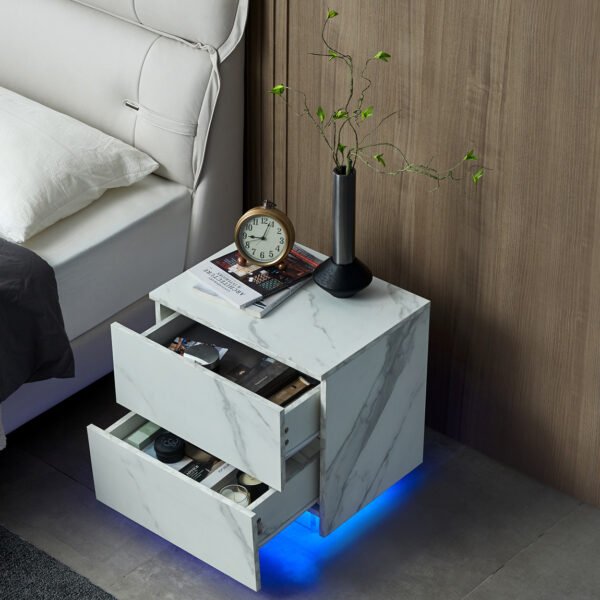 Nightstands LED Side Tables Bedroom Modern End Tables with 2 Drawers for Living Room Bedroom White - Image 6