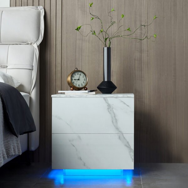 Nightstands LED Side Tables Bedroom Modern End Tables with 2 Drawers for Living Room Bedroom White - Image 7