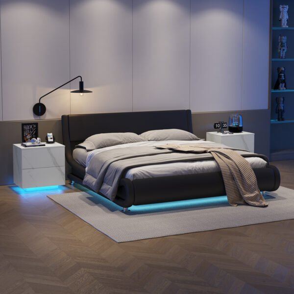 Nightstands LED Side Tables Bedroom Modern End Tables with 2 Drawers for Living Room Bedroom White - Image 8