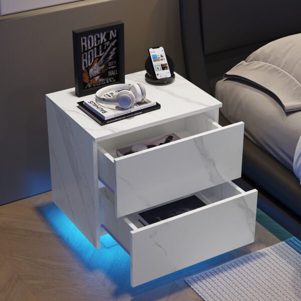 Nightstands LED Side Tables Bedroom Modern End Tables with 2 Drawers for Living Room Bedroom White - Image 9