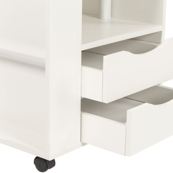 Height Adjustable Overbed End Table Wooden Nightstand with Swivel Top, Storage Drawers, Wheels and Open Shelf,(White) - Image 5