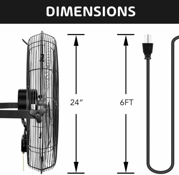 2Pack 24 Inch Industrial Wall Mount Fan, 3 Speed Commercial Ventilation Metal Fan for Warehouse, Greenhouse, Workshop, Patio, Factory and Basement - High Velocity - Image 9