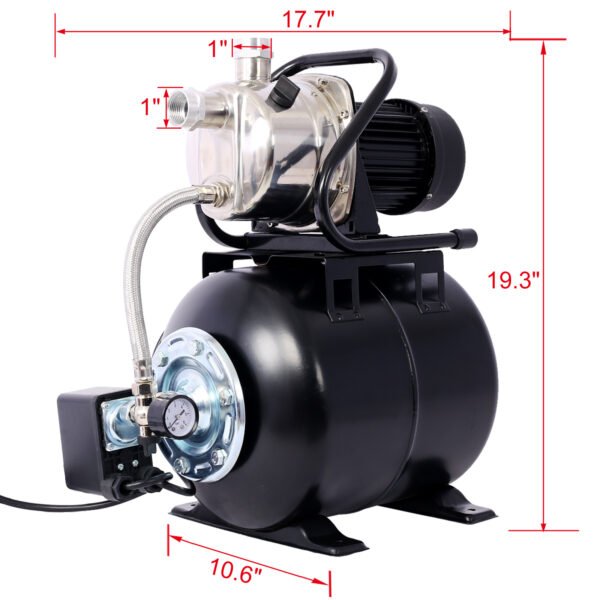 1.6HP Shallow Well Pump with Pressure Tank,garden water pump, Irrigation Pump,Automatic Water Booster Pump for Home Garden Lawn Farm, stainless steel head - Image 12