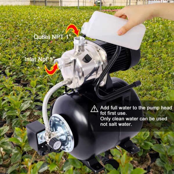 1.6HP Shallow Well Pump with Pressure Tank,garden water pump, Irrigation Pump,Automatic Water Booster Pump for Home Garden Lawn Farm, stainless steel head - Image 5