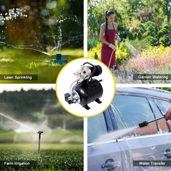 1.6HP Shallow Well Pump with Pressure Tank,garden water pump, Irrigation Pump,Automatic Water Booster Pump for Home Garden Lawn Farm, stainless steel head - Image 10