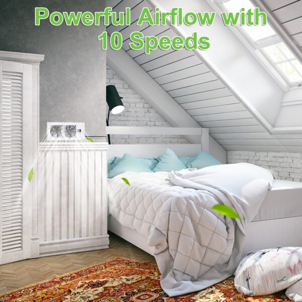 10 Inch Register Booster Fan with Thermostat, High Velocity Ventilation Fans with 10 Gear Wind Speed Switch and High Precision Thermal Probe, White - Image 6