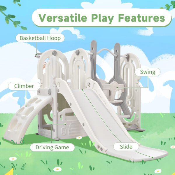 Toddler Slide and Swing Set 5 in 1, Kids Playground Climber Slide Playset with Basketball Hoop Freestanding Combination for Babies Indoor & Outdoor - Image 2