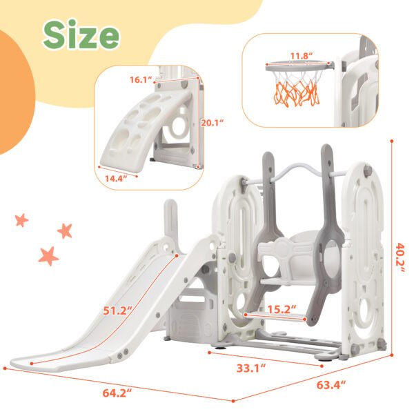 Toddler Slide and Swing Set 5 in 1, Kids Playground Climber Slide Playset with Basketball Hoop Freestanding Combination for Babies Indoor & Outdoor - Image 7