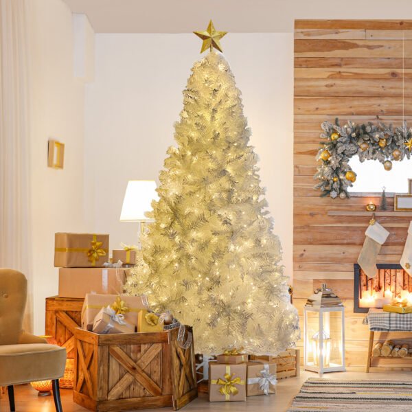 GO 7 FT White Christmas Tree with 500 LED Warm Lights, PVC branch, Artificial Holiday Christmas Pine Tree with Star Top - Image 6