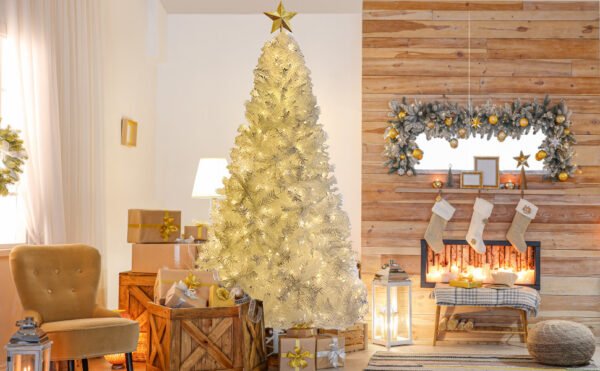 GO 7 FT White Christmas Tree with 500 LED Warm Lights, PVC branch, Artificial Holiday Christmas Pine Tree with Star Top - Image 7
