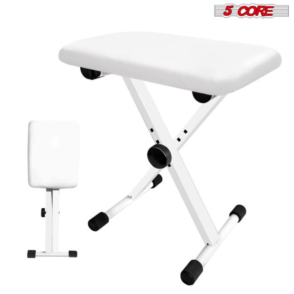 5Core Portable Piano Keyboard Music X-Style Adjustable Padded Stool Chair Seat Bench White KBB 02 WH - Image 2