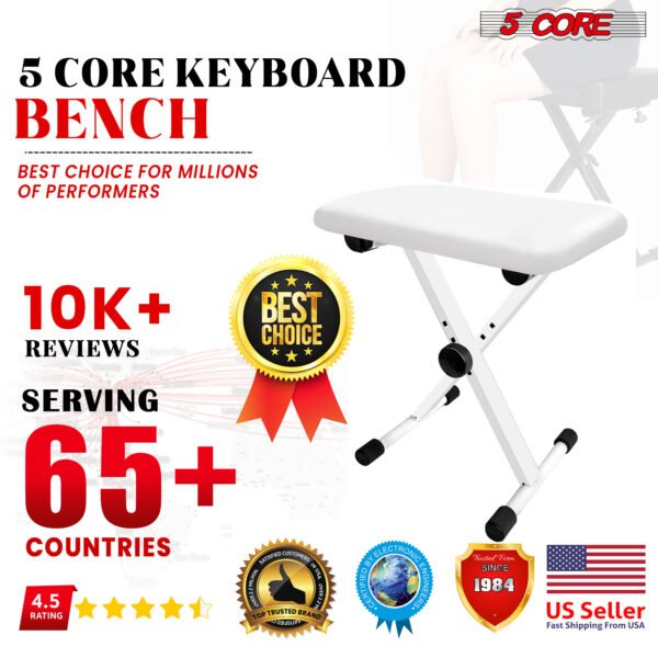5Core Portable Piano Keyboard Music X-Style Adjustable Padded Stool Chair Seat Bench White KBB 02 WH - Image 18