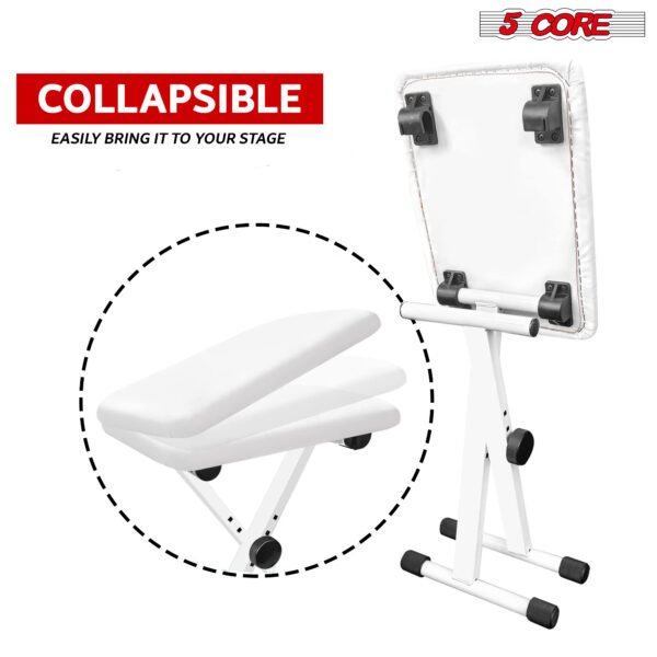 5Core Portable Piano Keyboard Music X-Style Adjustable Padded Stool Chair Seat Bench White KBB 02 WH - Image 4
