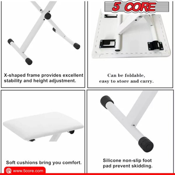 5Core Portable Piano Keyboard Music X-Style Adjustable Padded Stool Chair Seat Bench White KBB 02 WH - Image 7