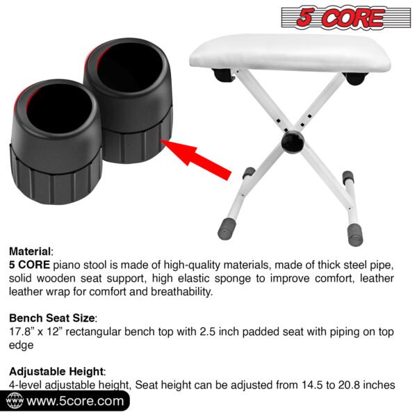5Core Portable Piano Keyboard Music X-Style Adjustable Padded Stool Chair Seat Bench White KBB 02 WH - Image 9