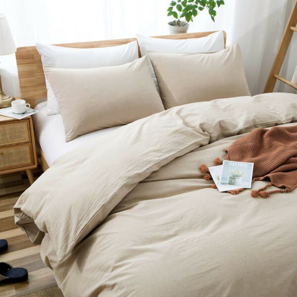 100% Washed Cotton Duvet Cover Set, Durable Fade-Resistant Natural Bedding Set (No Comforter) - Image 44