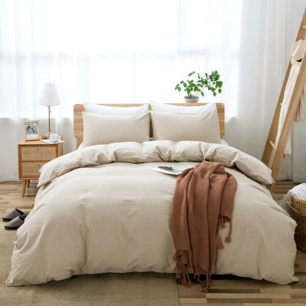 100% Washed Cotton Duvet Cover Set, Durable Fade-Resistant Natural Bedding Set (No Comforter) - Image 43