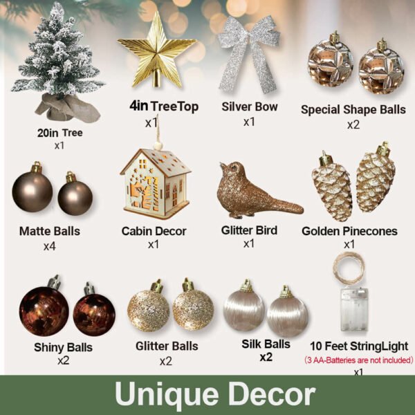 2ft Mini Christmas Tree with Light Artificial Small Tabletop Woodland Christmas Decoration with Flocked Snow;  Exquisite Decor & Xmas Ornaments for Table Top for Home & Office - Image 4