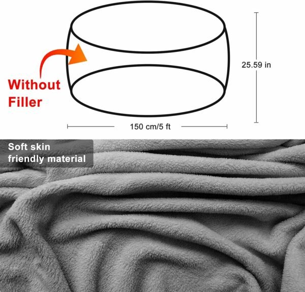 Bag Chair Cover(it was only a Cover;  not a Full Bean Bag) Chair Cushion;  Big Round Soft Fluffy PV Velvet Sofa Bed Cover;  Living Room Furniture;  Lazy Sofa Bed Cover; 6ft Dark Grey - Image 3