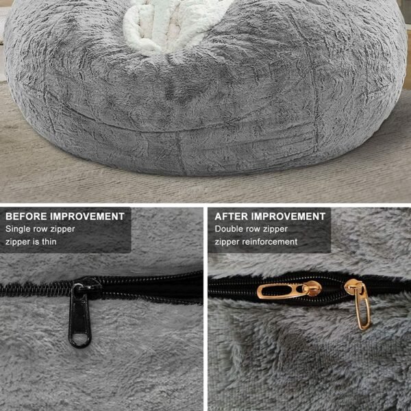 Bag Chair Cover(it was only a Cover;  not a Full Bean Bag) Chair Cushion;  Big Round Soft Fluffy PV Velvet Sofa Bed Cover;  Living Room Furniture;  Lazy Sofa Bed Cover; 6ft Dark Grey - Image 4