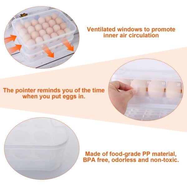 2Pcs Plastic Egg Holder Stackable Egg Storage Box Egg Rack for Refrigerator 24 Cavity Per Container - Image 3
