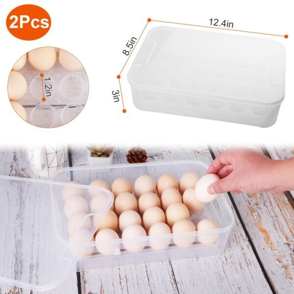 2Pcs Plastic Egg Holder Stackable Egg Storage Box Egg Rack for Refrigerator 24 Cavity Per Container - Image 5
