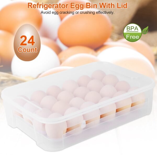 2Pcs Plastic Egg Holder Stackable Egg Storage Box Egg Rack for Refrigerator 24 Cavity Per Container - Image 7