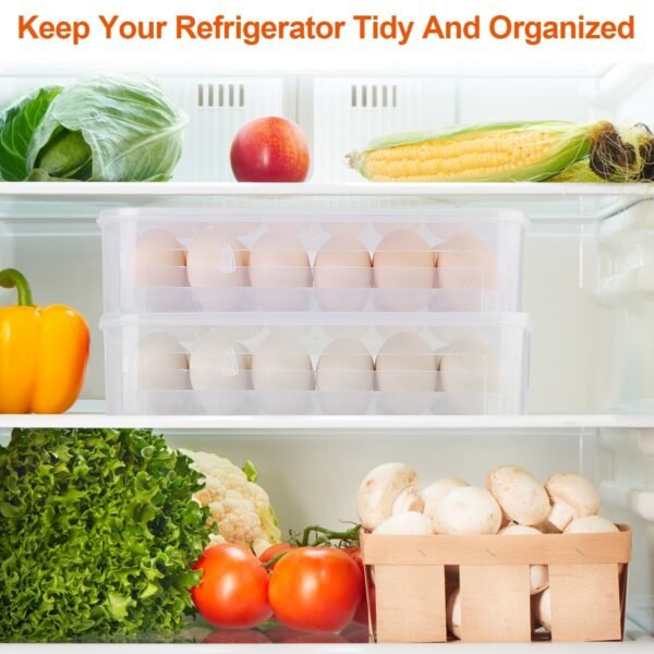 2Pcs Plastic Egg Holder Stackable Egg Storage Box Egg Rack for Refrigerator 24 Cavity Per Container - Image 8