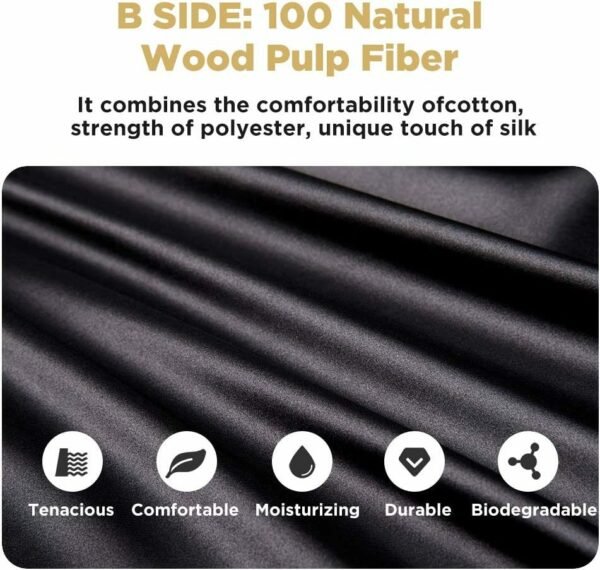 Silk Pillowcase for Hair and Skin 1 Pack, 22 Momme 100% Mulberry Silk & Natural Wood Pulp Fiber Double-Sided Design, Silk Pillow Covers with 600 Thread Count, Hidden Zipper (20"x26", Black) - Image 3