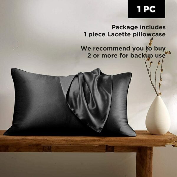 Silk Pillowcase for Hair and Skin 1 Pack, 22 Momme 100% Mulberry Silk & Natural Wood Pulp Fiber Double-Sided Design, Silk Pillow Covers with 600 Thread Count, Hidden Zipper (20"x26", Black) - Image 5