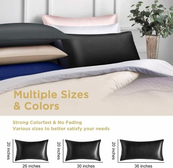 Silk Pillowcase for Hair and Skin 1 Pack, 22 Momme 100% Mulberry Silk & Natural Wood Pulp Fiber Double-Sided Design, Silk Pillow Covers with 600 Thread Count, Hidden Zipper (20"x26", Black) - Image 7