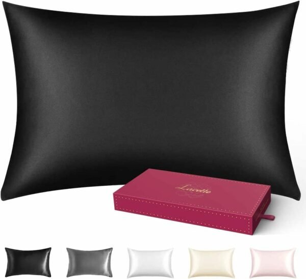 Silk Pillowcase for Hair and Skin 1 Pack, 22 Momme 100% Mulberry Silk & Natural Wood Pulp Fiber Double-Sided Design, Silk Pillow Covers with 600 Thread Count, Hidden Zipper (20"x26", Black)